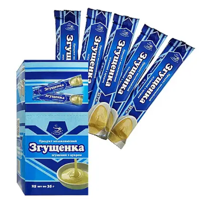 Згущенка у стіках 35 г (шоубокс 25 шт, ящик 12 шт) ТМ Смакуйте